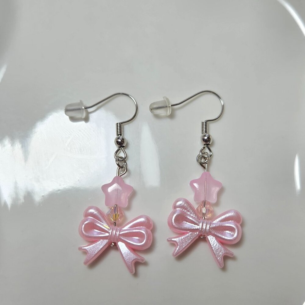 Pink Bow Earrings Handmade